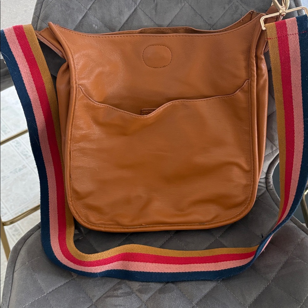 Ah Dorned Tan Crossbody Bag with Multicolor Strap